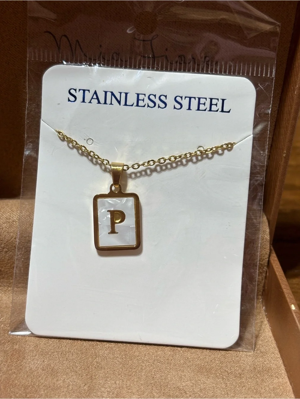 Stainless Steel Necklace with Square 'P' Pendant